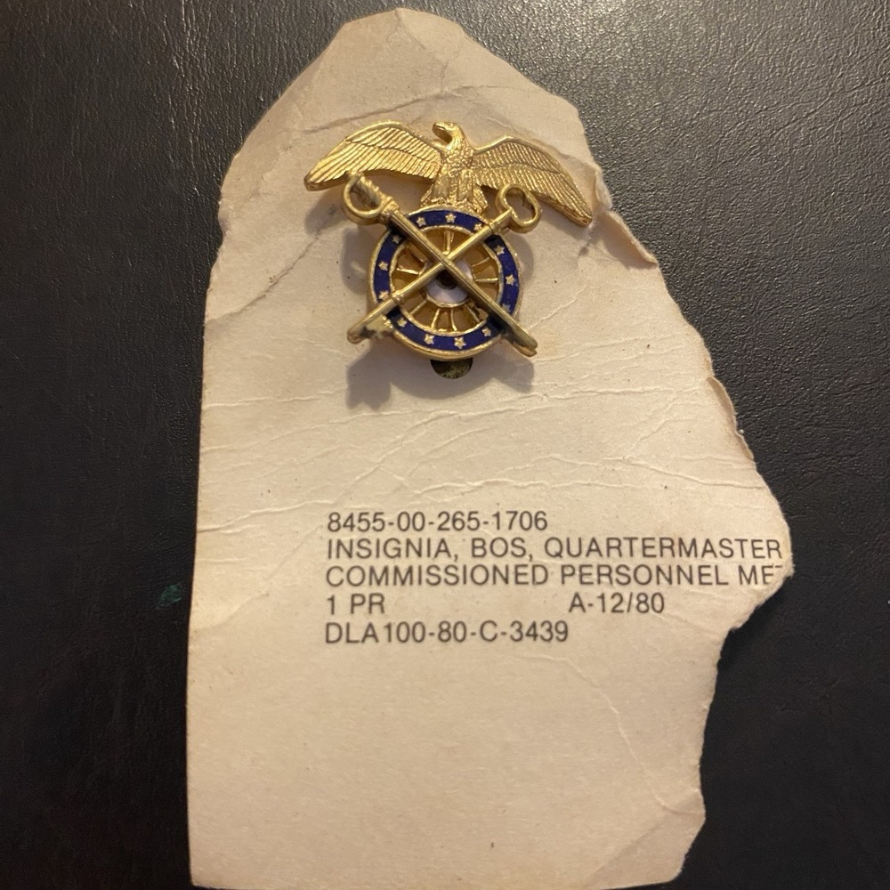 Vintage US Army Military Quartermaster Corps Officer Pin Lapel Hat Pinback NOS